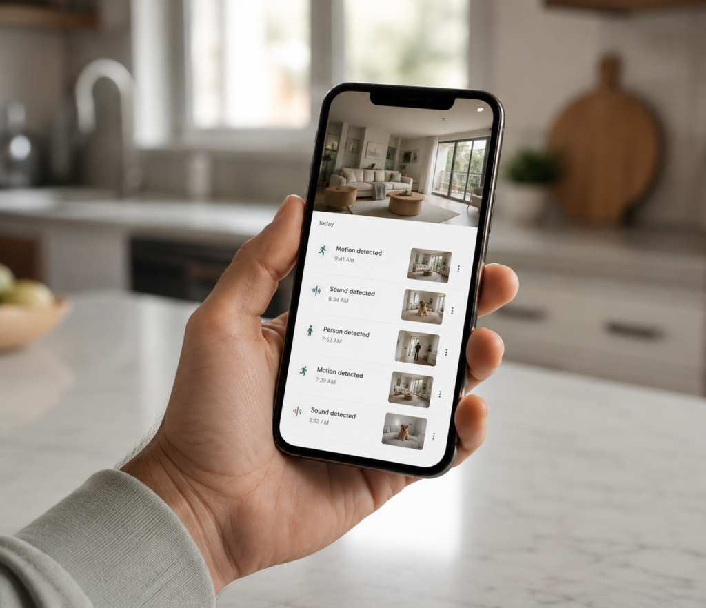 Person checking smart home security app on smartphone for unfamiliar login activity, a key step in how to secure your smart home from hacking
