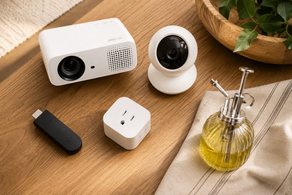 10 cool things under $50 on Amazon flatlay featuring smart gadgets and home upgrades