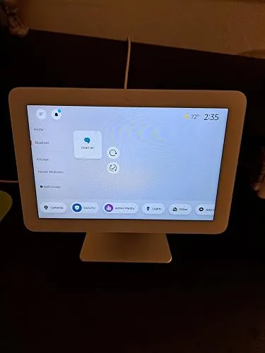 Side view of Amazon Echo Hub on tabletop stand showing its angled touchscreen