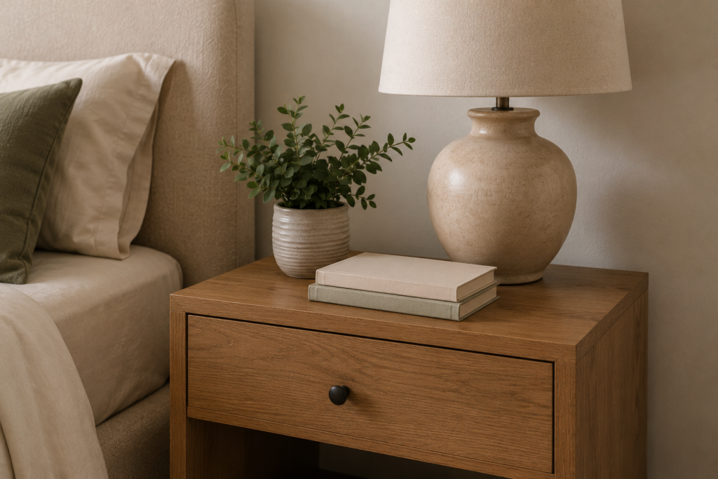 Decluttered bedroom nightstand, a simple bedroom decor idea for a finished look
