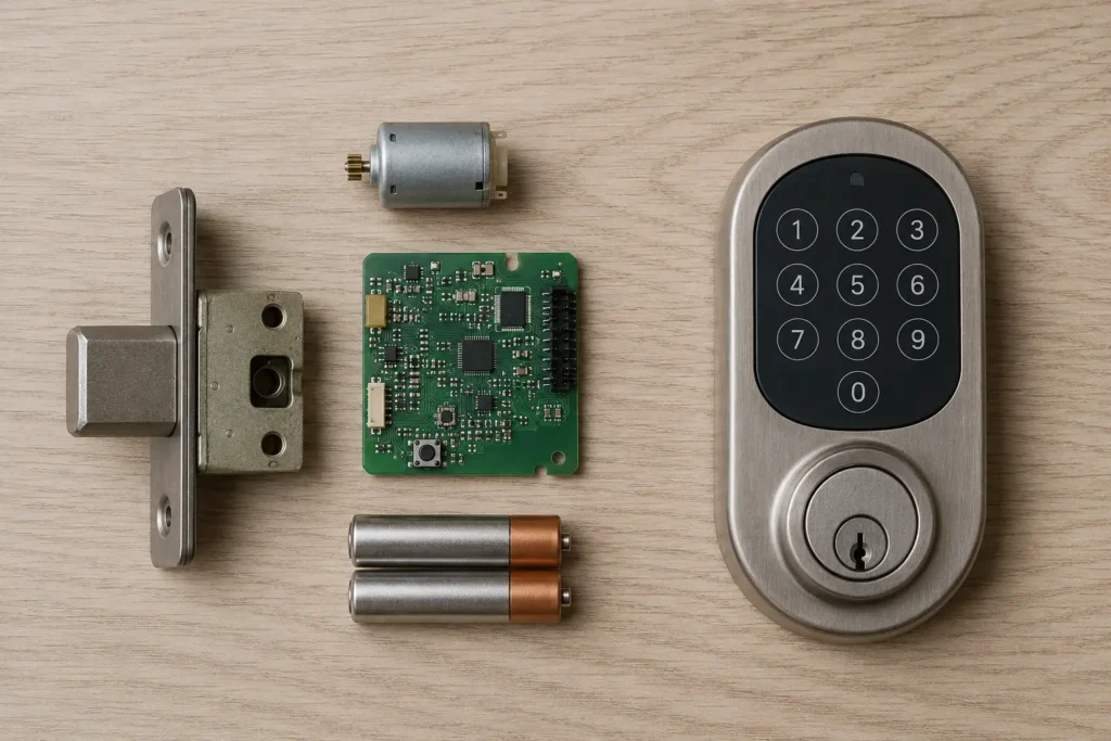 Hand entering a code on a smart lock keypad, demonstrating how a smart lock works