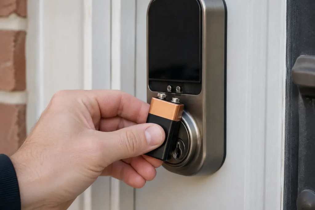 Smart home hub and phone app connected to a smart lock, showing Wi-Fi and Bluetooth setup