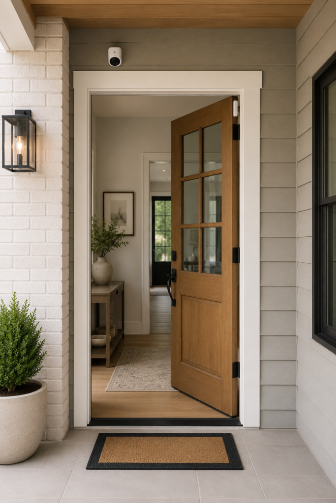 Home security system sensor and camera placement at a front entryway
